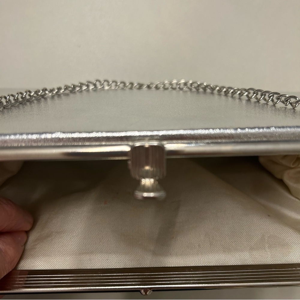 Silver Lame Clutch Bag with Chain Strap - Picture 4 of 9